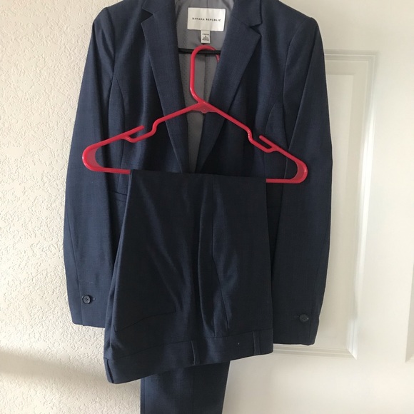 Banana Republic Wool Work Suits Grey Blue Size 0/2 - Picture 1 of 11